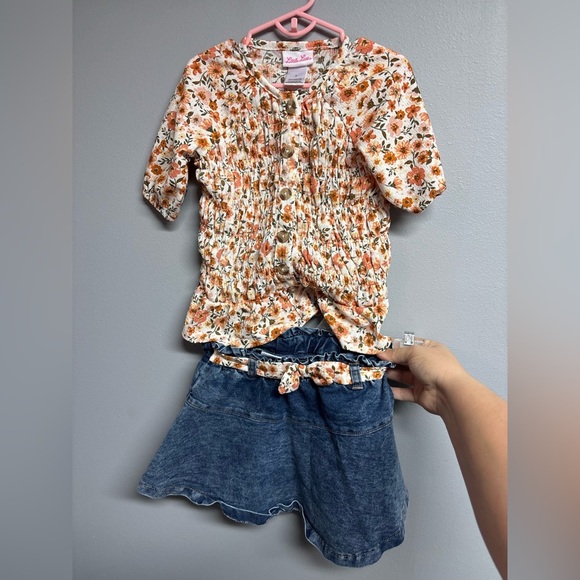 Little Lass Floral Top and Denim Skirt Set - Picture 2 of 3